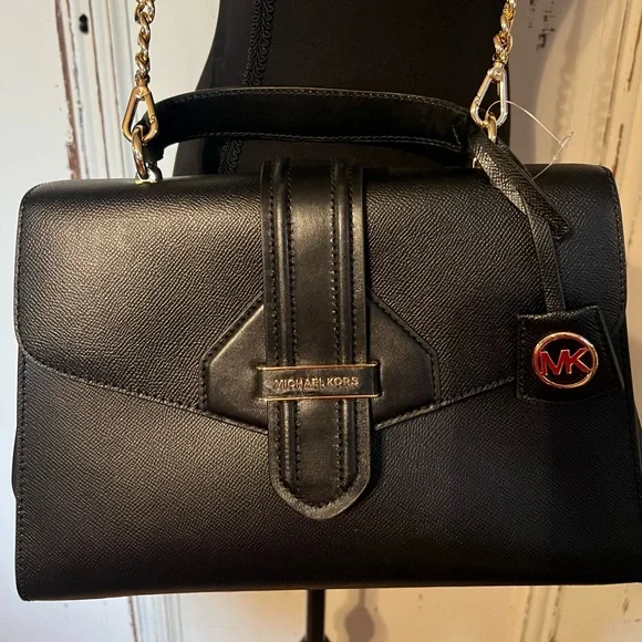 Michael Kors Bleecker Black Leather Women's Satchel - Picture 1 of 10